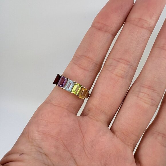 VTG Sterling Silver 925 Multi-Gemstone Prong Set Statement Ring Size 7.75 - Picture 5 of 9